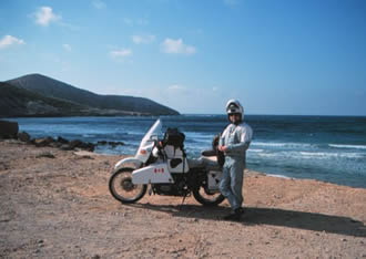 Grant and BMW at Cap Blanc, northernmost point in Africa, Tunisia