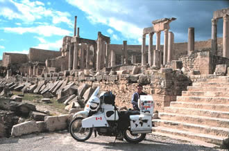 Susan and BMW at ruins of Dougga, Tunisia