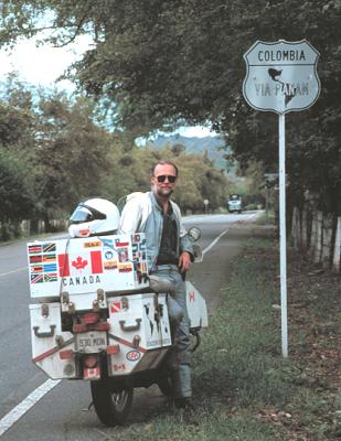 Grant in a rare photo on the Pan-American Highway in Colombia.