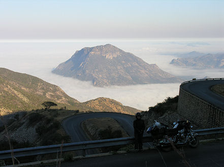 Mountain surrounded by mist on the road to Namibe