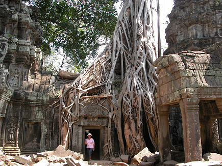 Helene at Ta Phrom and a tree engulfed ruin