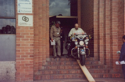 Had to ride through the office and down the front steps of the airline office to collect the motorcycle