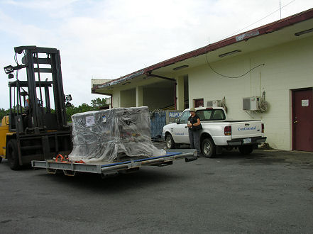 Motorcycle arrives on airline pallet