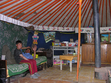 Inside a ger, round felt house, in Ulaan Baatar