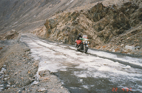Ice still on the road to the top of the Karakoram Highway
