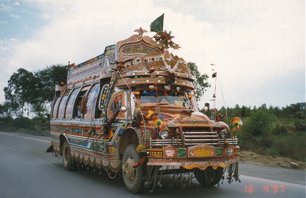 Typically decorated Pakistani public bus