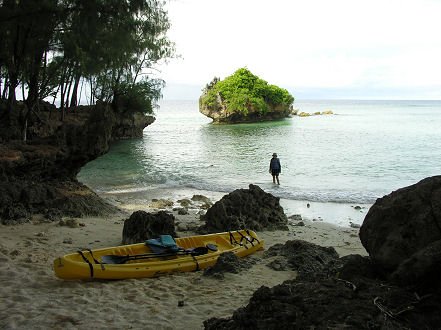 Kayaking to a private beach to snorkel on Carp Island