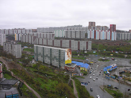 The view of the Soviet Era concrete housing blocks from Shustrik's appartment