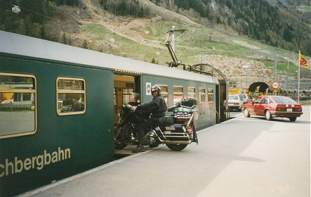 Ride on train through the Swiss Alps, the road was closed with snow