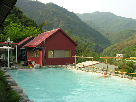 Soaking in a thermal pool at Jhihben