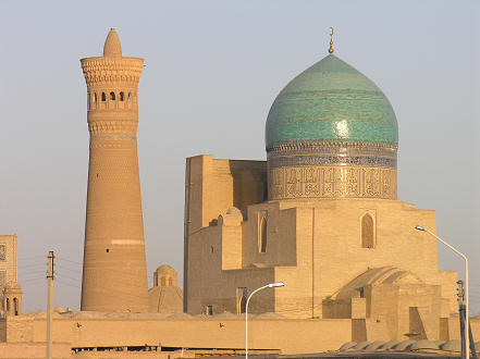 12th century Kalon Minaret and newer Kalon Mosque in Bukhara