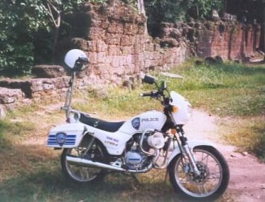 A 'Tourist Police' cop bike. Each of the two horns was larger than the motorcycle engine.