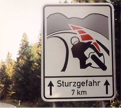 Black Forest warning sign for motorcyclists