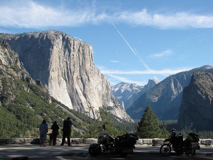 Yosemite's granite formations with El Capitan way off in the background.
