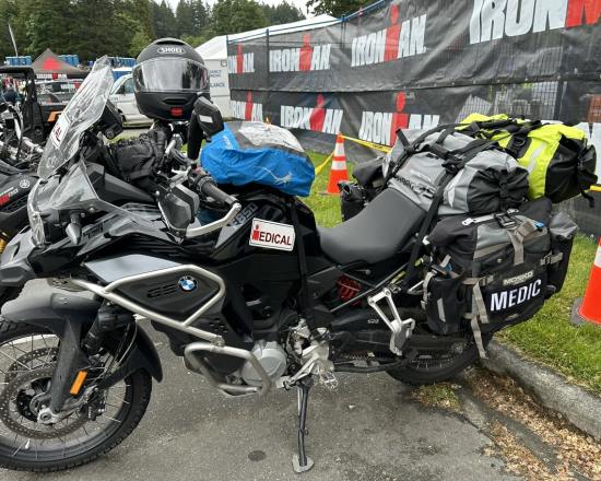 Adam Lund, Medic motorcycle at an Ironman event.