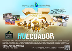 Horizons Unlimited Ecuador 2025 postcard.