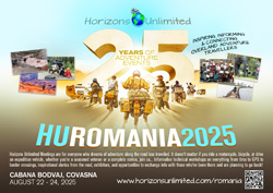 Horizons Unlimited Romania 2025 postcard.