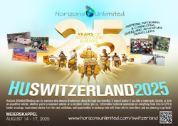 Horizons Unlimited Switzerland 2025 postcard, English.