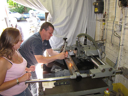 Gary and Denise at work engraving headstones