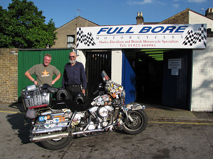 Roger, owner of Full Bore, and the motorcycle with its new engine