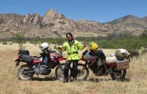 One of these 2008 Kawasaki KLR 650s was a gift, the other a loaner. They were set up differently but both handled equally well on and off-road.