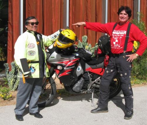 One of my Indian warrior and riding buddies, the "Bishop Smith," wanted to give the KLR 650 a try. I would not let him ride it unless he wore a helmet, gloves, boots and body armor.