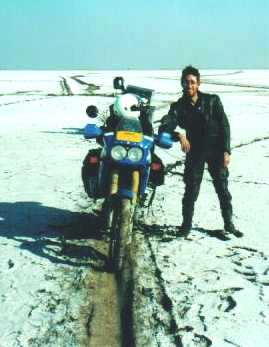 Connor and bike, in the muck of the salt lake