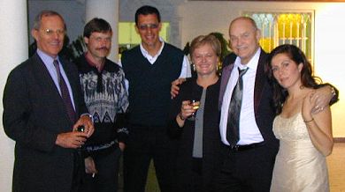 Harley rider and Peruvian Minister of Economics and Finance Pedro-Pablo Kuczynski of Lima, Erling Steen (Rider from Norway), Ricardo Rocco Paz (best man and rider from Quito, Ecuador), Nancy Kuczynski, Lew and Achi at their wedding.