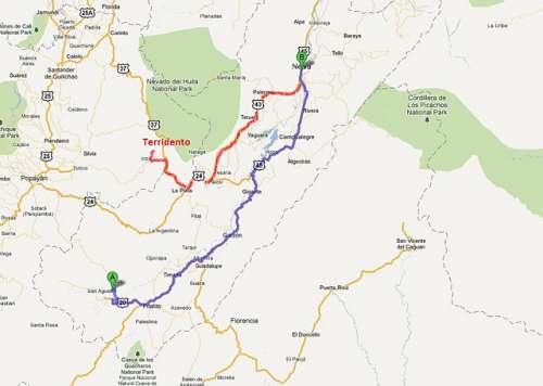 Alternate route to La Plata and Tierradentro, Colombia.