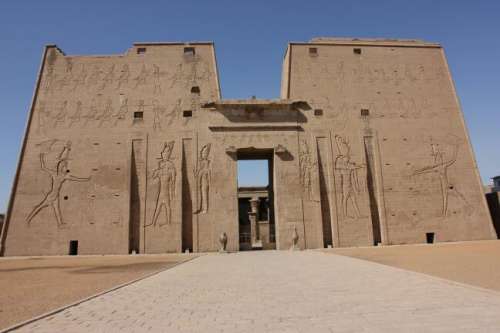 The entrance pylon to Edfu temple, Egypt.