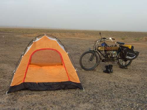 Tent and bike in Iran.
