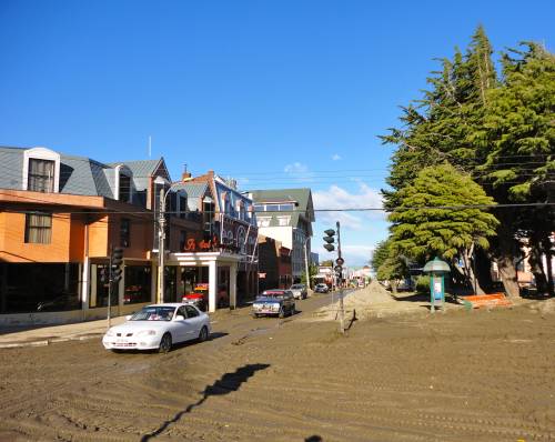 Mud in the streets of Punta Arenas, Chile.